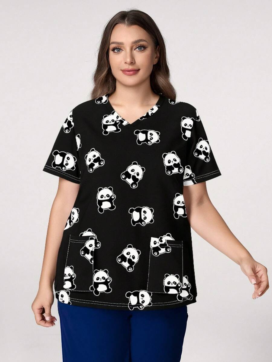 PopScrub 加大码护理制服上衣，简约时尚短袖圆领手术服上衣