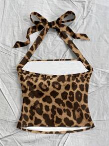 Attitoon Women's Vacation Halter Leopard Print Textured Fitted Camisole, Suitable For Summer - Multicolor - View 4