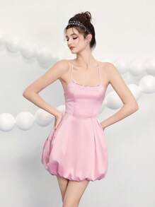 Poshira Vestido de novia elegante de estilo burbuja, vestido para invitada de boda con bajo estilo burbuja en color rosa, moda minimalista, adecuado para festival de música de verano, primavera/verano, vestido de fiesta, vestido de graduación