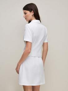 BizChic White Elegant Office Wear Ladies Short Sleeve Button Blazer Suit Set, Suitable For Spring/Summer And Graduation Season - White - View 5