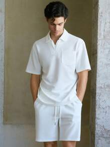 Manfinity VCAY 2pcs/Set Men's Slim Fit Ribbed Collar Casual Polo Shirt Set, Suitable For Summer - White - View 3