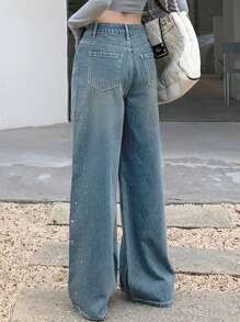 DAZY Women's Casual Loose Pockets Denim Wide-Leg Jeans Sequin