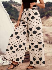 LanaWest Women's Apricot Polka Dot Print Palazzo Pants, Country Music Festival Style