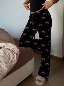 SHEIN EZwear Women's Butterfly Print Low-Rise Drawstring Waist Yoga Lounge Pants Fall Clothes Winter Clothes - Black - View 5