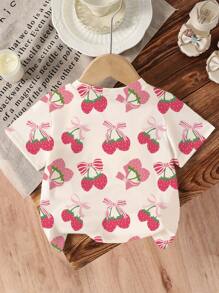 GraphicGems Blusa informal de manga corta con estampado de fresas para niña bebé, primavera/verano - Multicolor - Ver 2