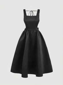 SHEIN MOD Vestido negro elegante de talla grande con lazo y espalda descubierta, vestido formal, vestido de playa para mujer, vestido de fiesta para mujer, vestido de Nochevieja, vestido de vacaciones - Negro - Ver 2