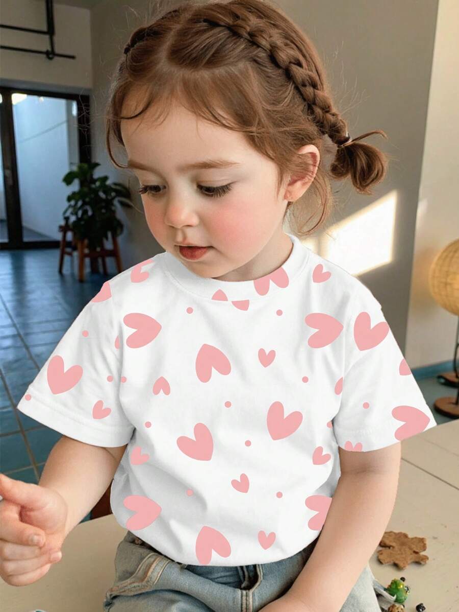 SHEIN 女婴休闲简约短袖圆领衬衫，适合夏季