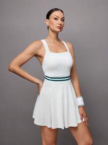 Activina Women's Contrast Striped Backless Halter Golf Tennis Sports Dress Athletic Dress - White - View 1