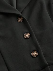 SHEIN MOD 復古黑色連身褲，配翻領與腰帶，優雅連身褲，外出連身褲，西式連身褲，度假穿搭 - 黑色 - 查看 3