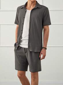 RueChic Men Textured Fabric Regular Shirt Set - Grey - View 3