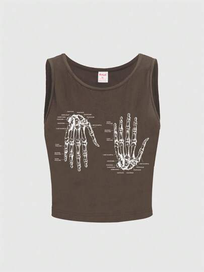 Academia Women's Casual Skull & Hand Letter Print Tank Top