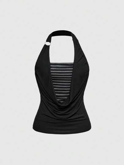 Goth Top corto a righe colorblock con taglio, senza maniche, stile Y2K Harajuku Baddie, per donna