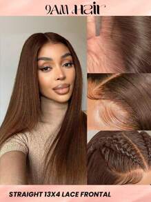 Pelucas De Cabello Humano Con Encaje Frontal Transparente De 13x4, 150% De Densidad, 16 Pulgadas De Largo, Color Marrón Oscuro 4#, Recto Con Línea De Cabello Natural Para Mujeres