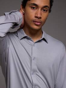 Musero Men Soft Touch Long Sleeve Shirt Spring Summer Vacation Smart - Light Grey - View 2