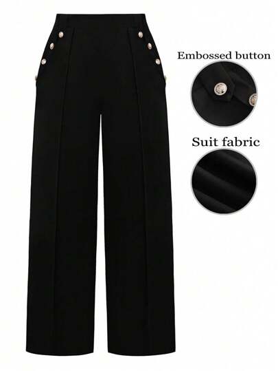 SHEIN CURVE+ Plus size kvinnor lösa breda ben Casual byxor för affärskostym med knappdesign