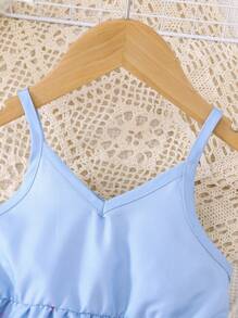 SHEIN Baby Girl Floral Print Casual Spaghetti Strap Dress Girls Summer Dress Spring Dresses For Girls Baby Girl Spring Dress - Blue - View 4