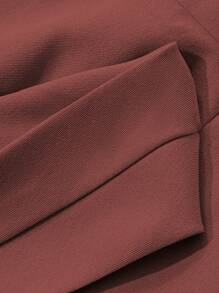 DAZY 夏季通勤蝴蝶结装饰前开衩褶皱中长连衣裙女士优雅太阳裙红色女士连衣裙 - 酒紅色 - 查看 6