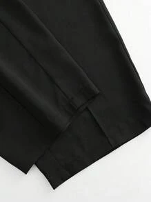 SHEIN CURVE+ 大码女式宽松阔腿休闲商务西装裤，纽扣设计 - 黑色 - 查看 8