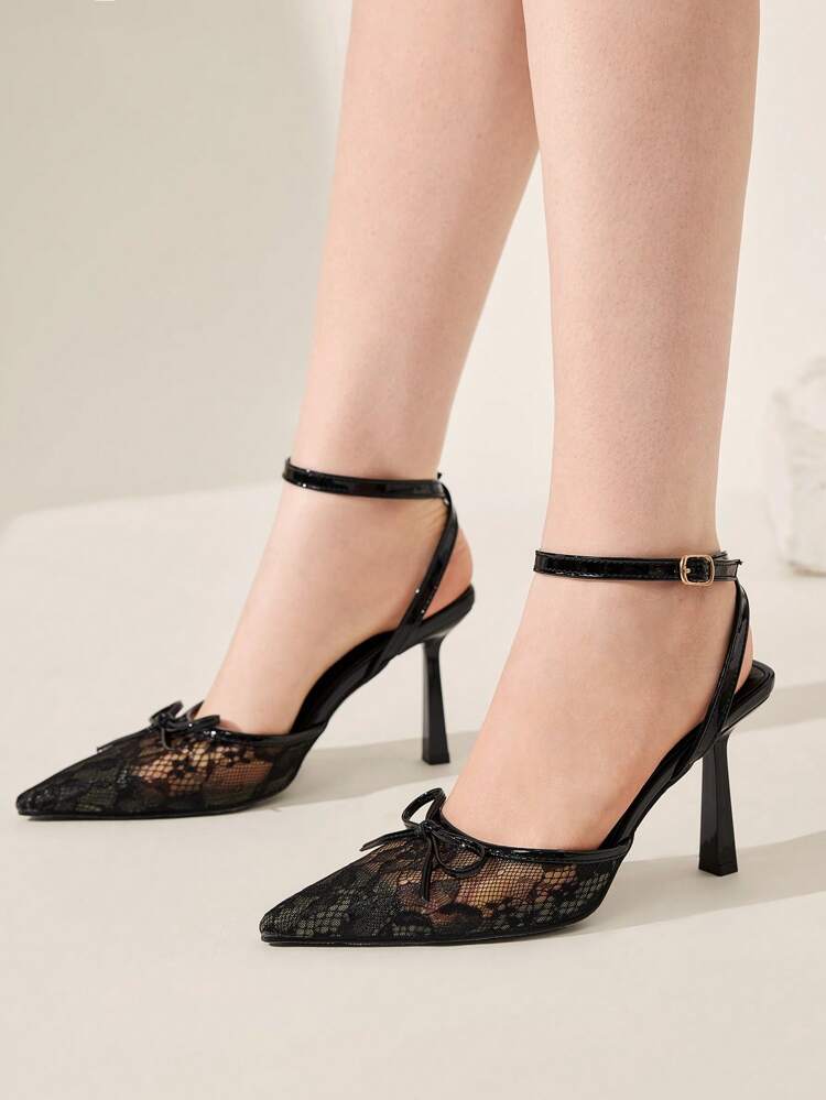 CUCCOO CHICEST Tacones de mujer con punta cerrada, altos, con calado y encaje negro, de apariencia sexy
