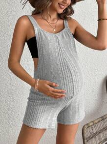 SHEIN 孕妇针织宽松舒适连体裤 - 灰色 - 查看 5