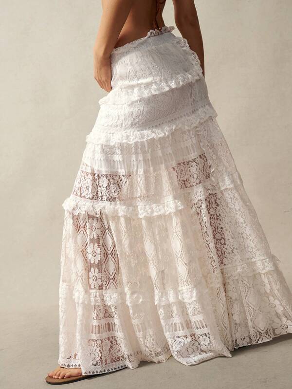 Bohemela Boho Bohemian Women Solid Woven High Waisted Loose Skirt