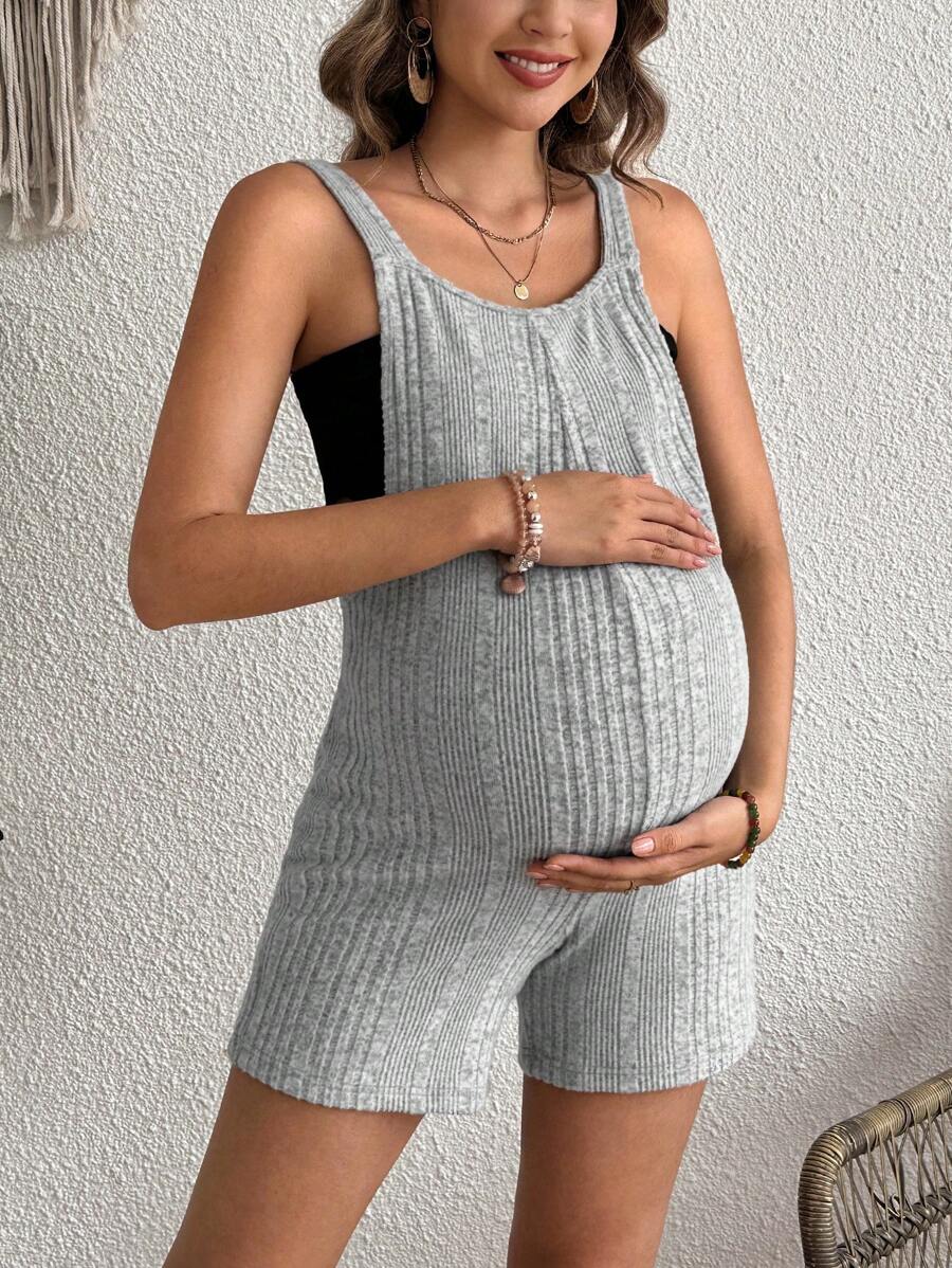 SHEIN 孕妇针织宽松舒适连体裤 - 灰色 - 查看 1