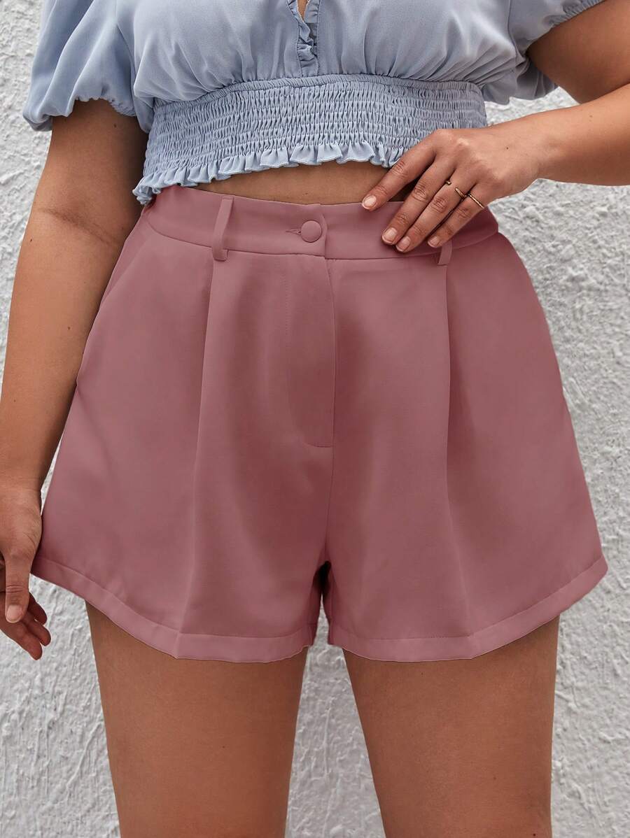 SHEIN Privé Pantalones cortos de talle alto de unicolor informales de talla grande