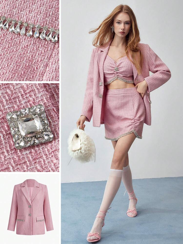 MOTF STUDIO STRUCTURED RHINESTONE BUTTON UP BLAZER,SPRING/SUMMER