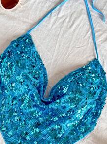 Soleia أزياء صيفية للنساء، طقم من قطعتين للنساء، أزياء عطلة النساء، عيد الفصح، أزياء شاطئية للنساء، ملابس غربية للنساء، أزياء عيد ميلاد للنساء، أزياء حفلات موسيقية للنساء، أزياء مهرجانات راف، طقم قطعتين للنساء من توب حلاقي بترتر أزرق وتنورة قصيرة شقوق في الخصر، أزياء مهرجانات موسيقية