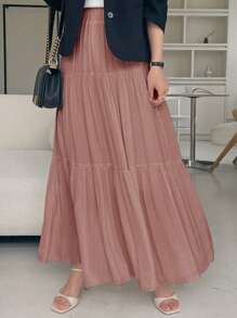 DAZY Chân váy dài chữ A bằng chiffon phối nhiều mảnh, xếp ly dành cho nữ - Hồng - Xem 1