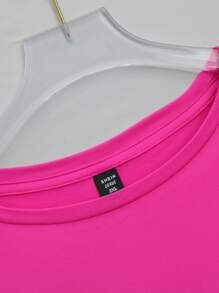 SHEIN EZwear 女士标语印花圆领短袖短款休闲 T 恤图案 T 恤女式上衣 - 玫紅色 - 查看 4