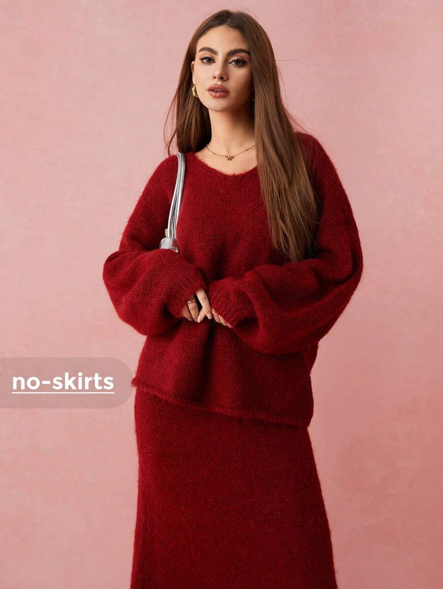 Enchnt Women High Collar Casual Solid Color Sweater - Burgundy - View 1