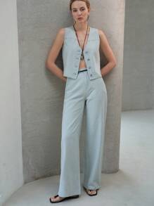 MOTF PREMIUM 斜口袋直筒牛仔裤 - 霧霾藍 - 查看 3