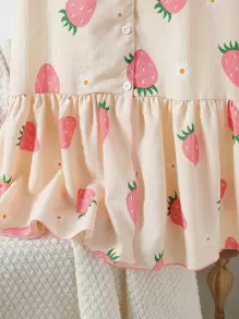Camisón largo de manga corta y ropa de descanso con base negra minimalista y estampado de corazón rosa para niñas