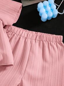 SHEIN 2 pièces/Ensemble Body bébé fille/garçon de couleur unie avec cardigan col châle et short, été