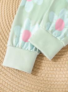 2pcs Set Young Girl Casual Cute Cartoon Character & Text Print Top Matched With Printed Floral Cinched Waist Ribbed Hem Pants 2 Pieces Outfit, Suitable For Outing, Picnic, Photo Shoot - White - View 7