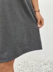 SHEIN CURVE+ Large Women's Minimalist Vacation Pattern Sleeveless Dress, Suitable For Spring/Summer Beach Holiday - Dark Grey - View 10