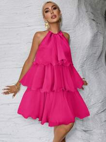 Firerie 女士休闲日常简约时尚连衣裙 - 玫紅色 - 查看 3