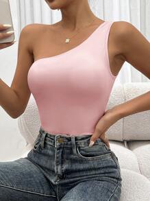 SHEIN Privé Women's Solid Color Off-Shoulder Strapless Bodysuit - Pink - View 3