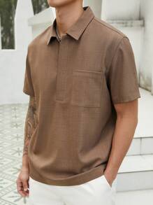 Manfinity Homme Trang phục thường ngày dành cho nam giới khi đi làm và đi nghỉ, với áo polo cổ điển màu nâu cài khuy một nửa, làm từ vải lanh giả có họa tiết. Áo có thiết kế cài khuy với nắp gập, phù hợp cho kỳ nghỉ bãi biển Hawaii, lễ hội âm nhạc, hoặc các hoạt động thường ngày. - màu nâu - Xem 5