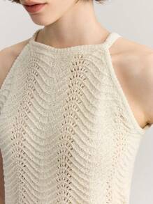 Ontre Women Wave Pattern Halter Neck Knit Top Vacation Outfits Woman - Apricot - View 8