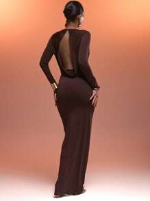 MUSERA 超低 V 领长袖腰部镂空金色细节性感伊比沙岛长裙，适合春夏季度假海滩婚礼宾客