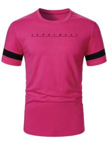 Manfinity Homme Men's Letter Print Casual Short Sleeve T-Shirt, Suitable For Daily Wear - Hot Pink - View 1