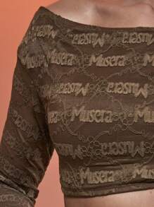 MUSERA Bandeau Long Sleeve Cropped 'Musera' Patterened Lace Top Co-Ord Top Only Sexy Ibiza Fits Spring Summer Vacation Beach Boho  Hippie  Bohemian