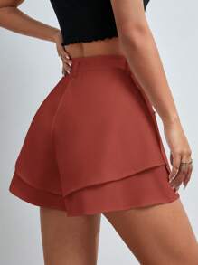 SHEIN Essnce Quần short rộng rãi hai lớp màu trơn đơn giản - Ngọn lửa đỏ tươi - Xem 2