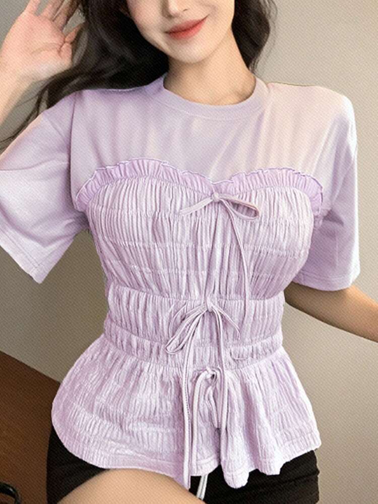 Summer New Music Festival Patchwork Colorblock Women T-Shirt