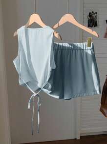 Comfortcana Women's Light Blue Cardigan & Shorts Suit Set - Dusty Blue - View 2