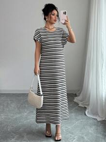Elenzga Vestito lungo casual da vacanza, nero e bianco, con lavorazione a uncinetto, novità primavera/estate, da donna