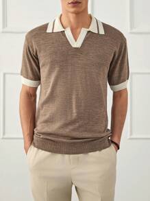 EURMUSE 男士纯色半扣 Old Money 常规 Polo 衫 - 棕色 - 查看 3