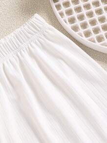 SHEIN Explorewe 2 件套女孩和青少年罗纹面料 Polo 衫和休闲舒适运动短裤，适合夏季